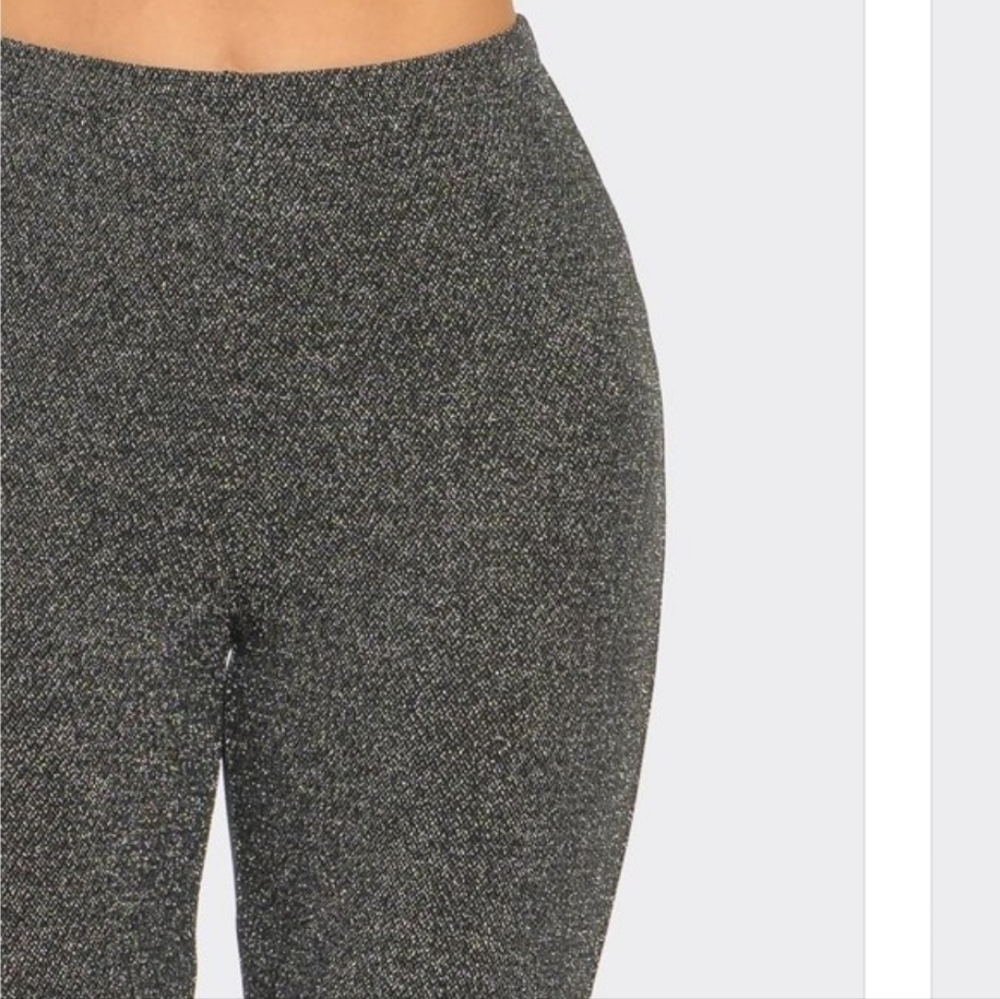 Lurex Flared Long Pants Bell Bottom Silver Gray Glitter Knit Jersey - Picture 8 of 13